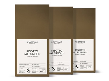 Verkaufen mit Online-Zahlungen: Risotto-Reis-Mischung Steinpilz Shiitake (3x 250 g) Bio-Carnaroll